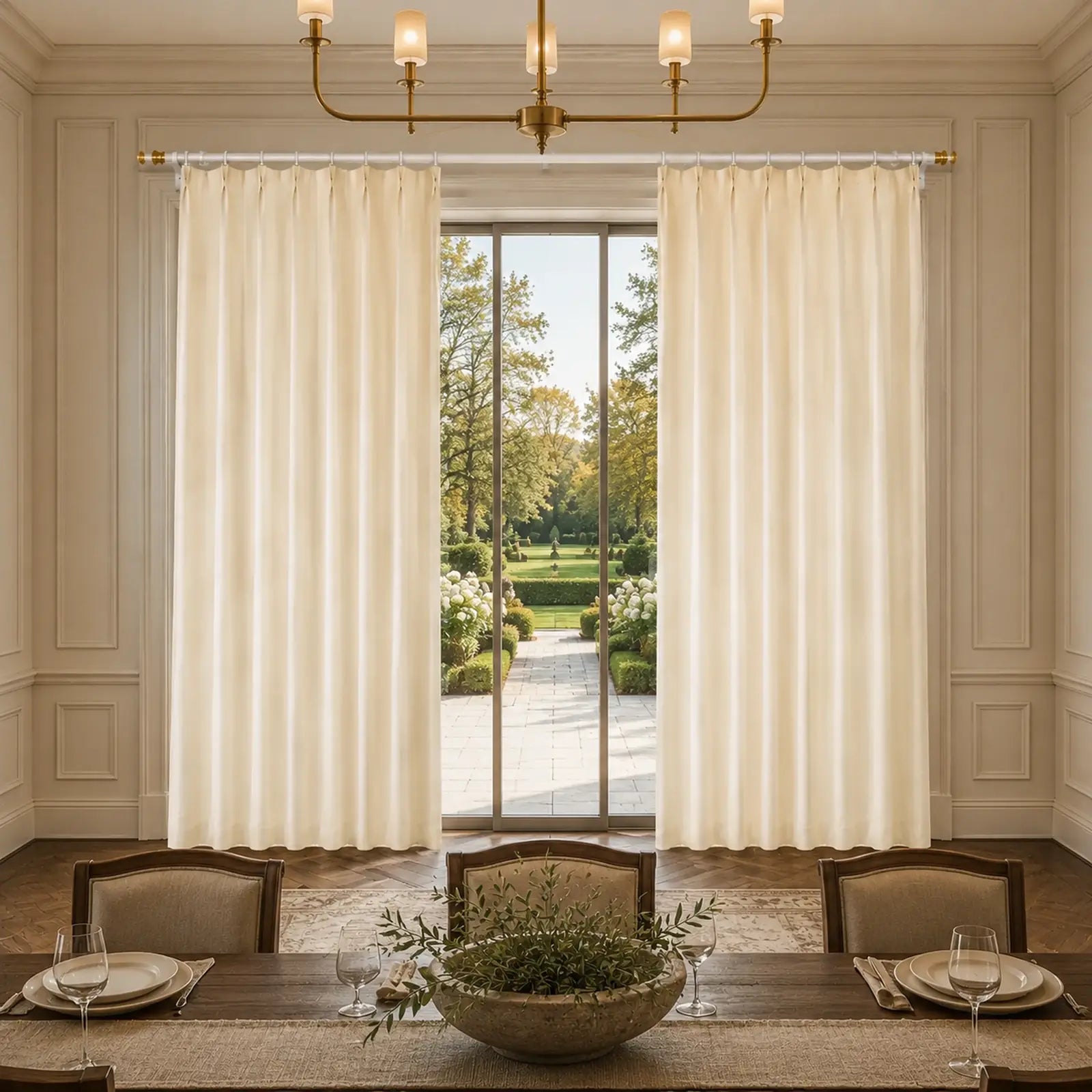 Custom Wool Blend Pinch Pleat Curtains - Made to Measure Warm Ivory Textured Drapes - 25% Wool, 15% Acrylic, 60% Polyester