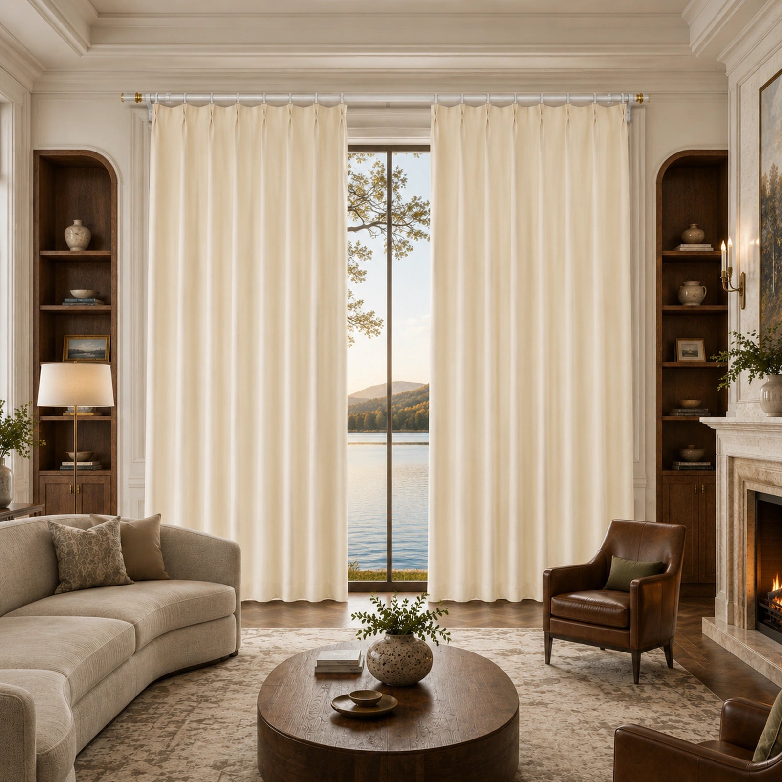Custom Wool Blend Pinch Pleat Curtains - Made to Measure Warm Ivory Textured Drapes - 25% Wool, 15% Acrylic, 60% Polyester