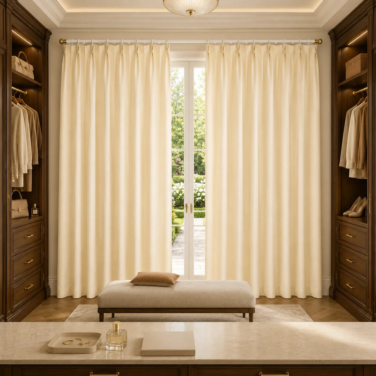 Custom Wool Blend Pinch Pleat Curtains - Made to Measure Warm Ivory Textured Drapes - 25% Wool, 15% Acrylic, 60% Polyester