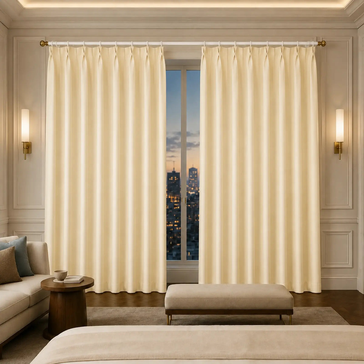 Custom Wool Blend Pinch Pleat Curtains - Made to Measure Warm Ivory Textured Drapes - 25% Wool, 15% Acrylic, 60% Polyester
