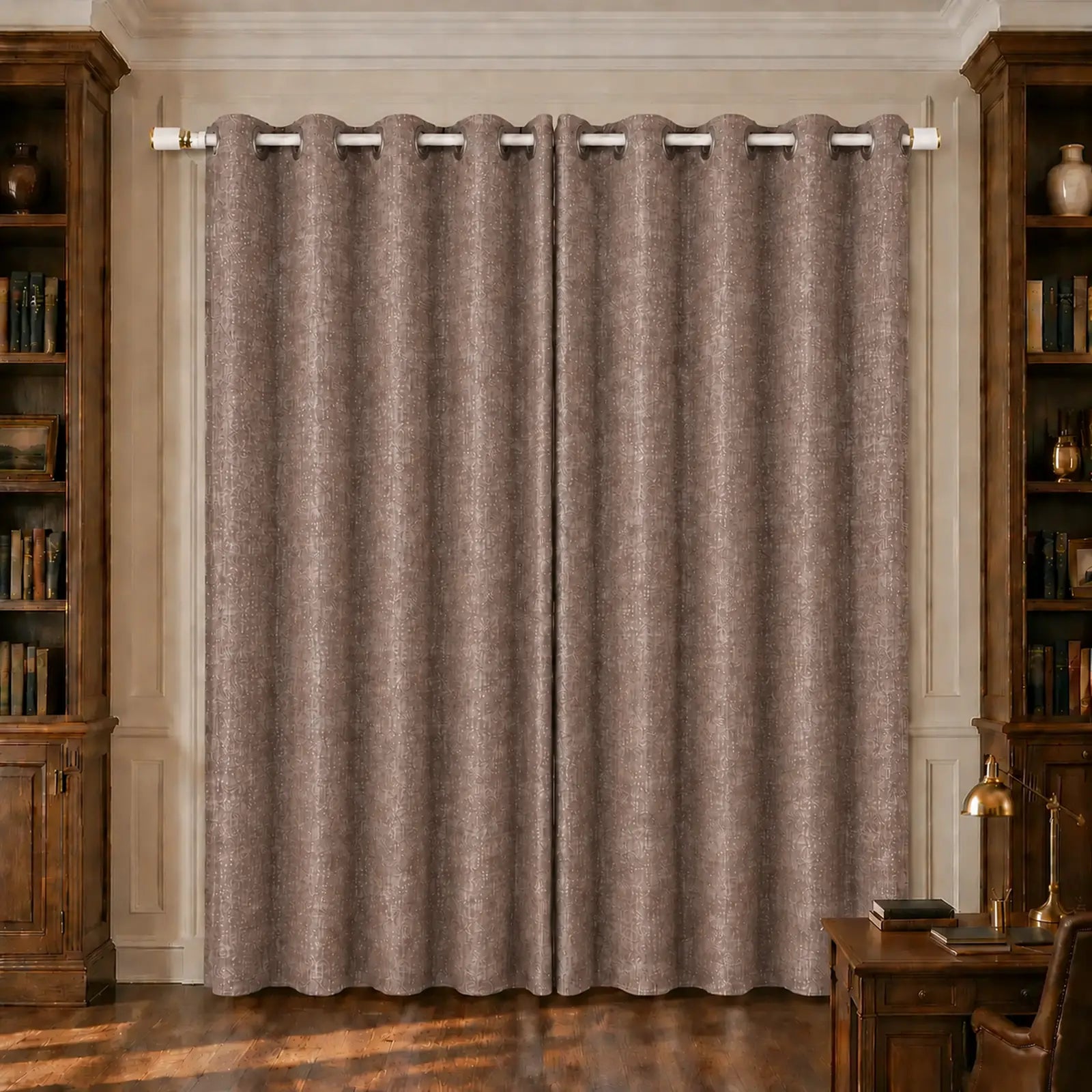 Custom Made-to-Measure Grommet Curtains – Textured Mocha Taupe Window Drapes, 5% Linen, 5% Wool & 90% Polyester