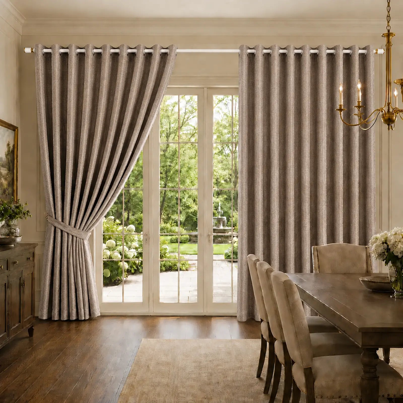 Custom Made-to-Measure Grommet Curtains – Textured Mocha Taupe Window Drapes, 5% Linen, 5% Wool & 90% Polyester