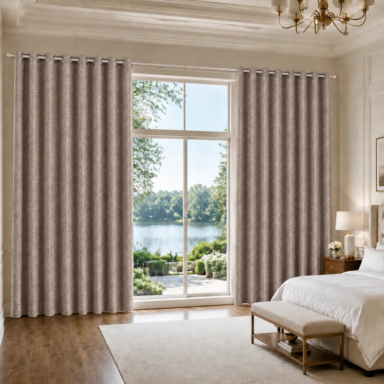 Custom Made-to-Measure Grommet Curtains – Textured Mocha Taupe Window Drapes, 5% Linen, 5% Wool & 90% Polyester