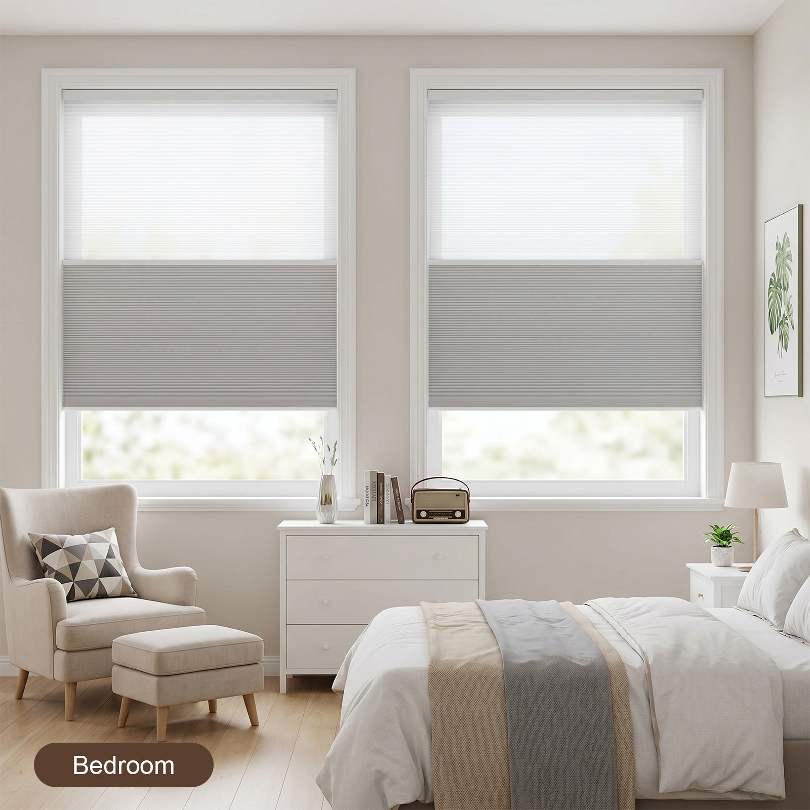 Motorized Day and Night Cellular Shades in Bedroom – Smart Honeycomb Blinds for Light Control and Privacy