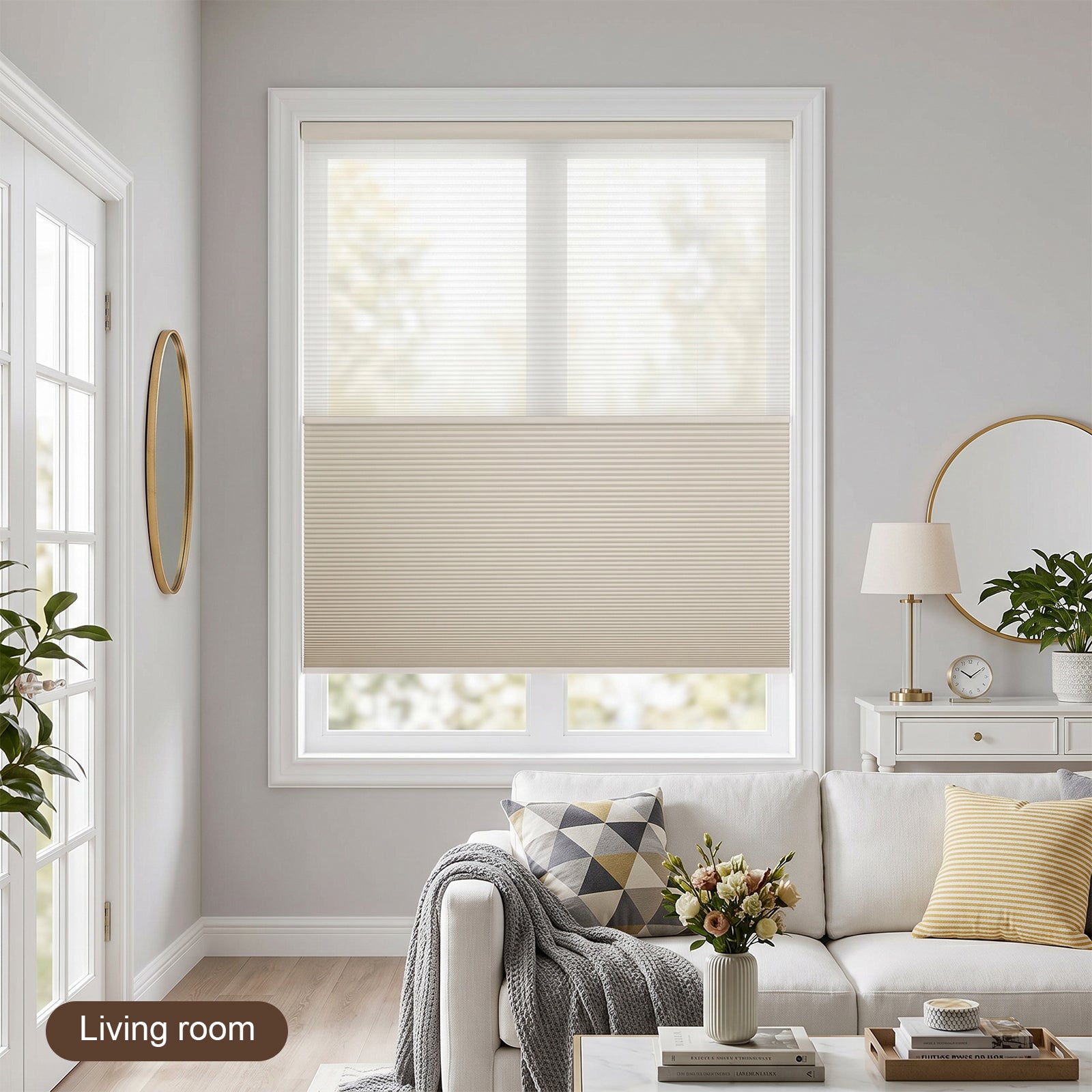 Motorized Day and Night Cellular Shades in Living Room – Smart Honeycomb Blinds for Modern Windows
