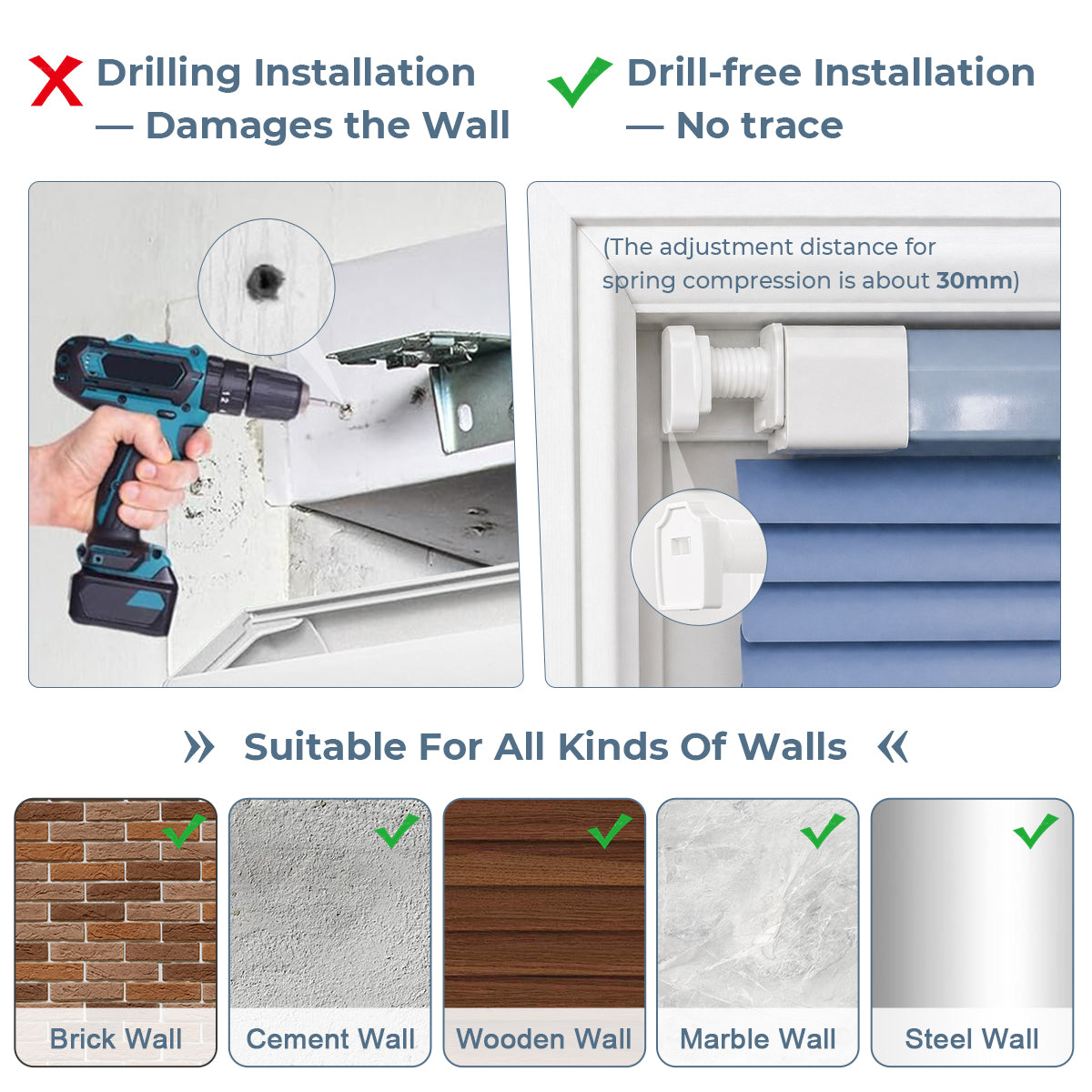 no drill aluminum venetian blinds comparison damage free installation vs traditional drilled blinds