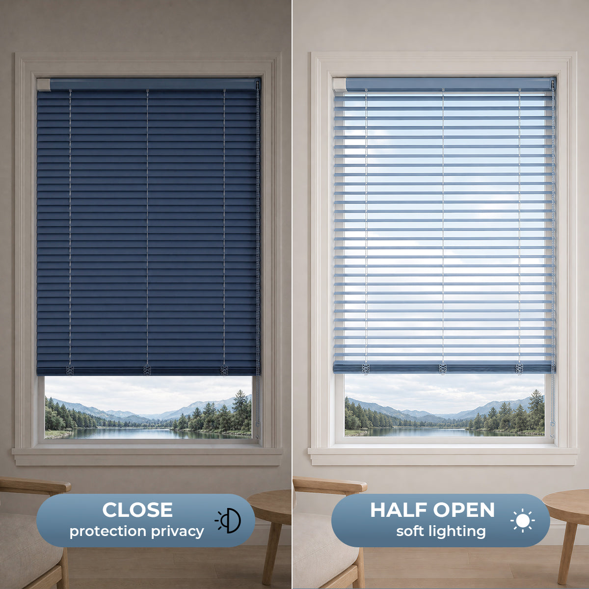 no drill aluminum venetian blinds light filtering comparison open vs closed slats privacy control