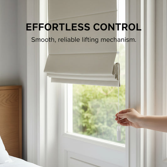 No Drill Blackout Roman Shades Cord Control Detail – Easy Pull Cord Window Shades for Light Control and Privacy