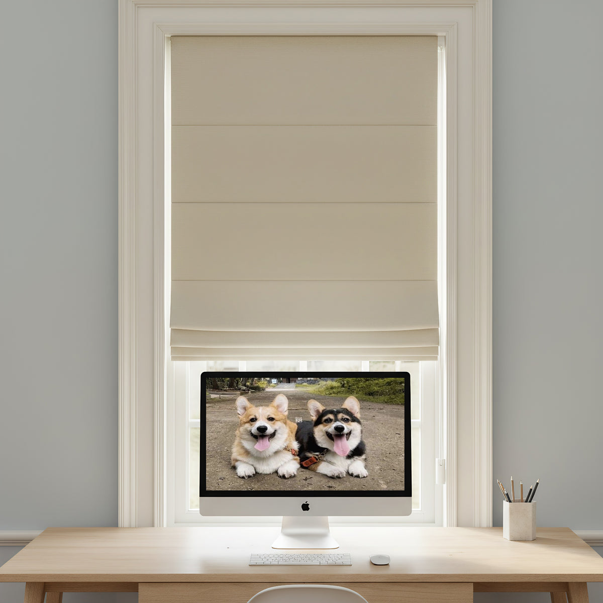 No Drill Blackout Roman Shades in Home Office – Study Room Window Shades for Privacy and Light Control