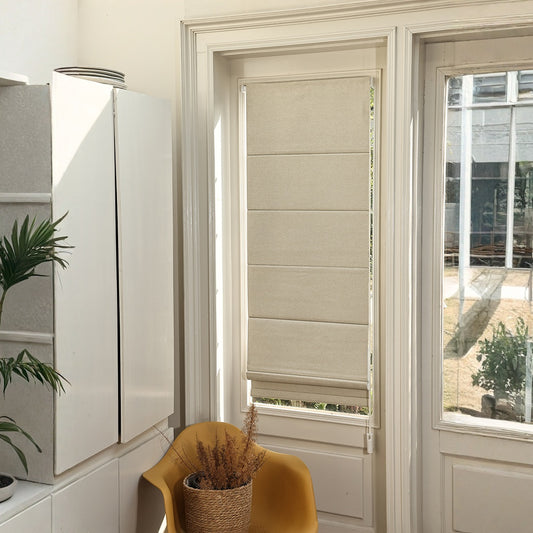 No Drill Blackout Roman Shades in Living Room – Custom Window Shades for Privacy and Light Control