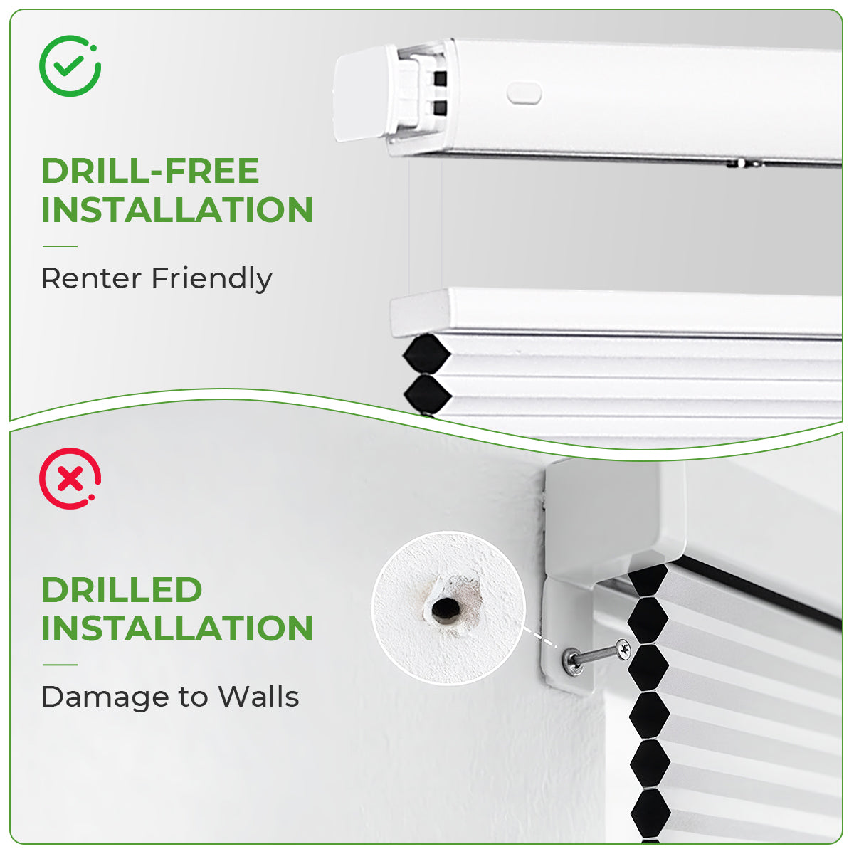 No drill cordless blackout honeycomb shades installation comparison