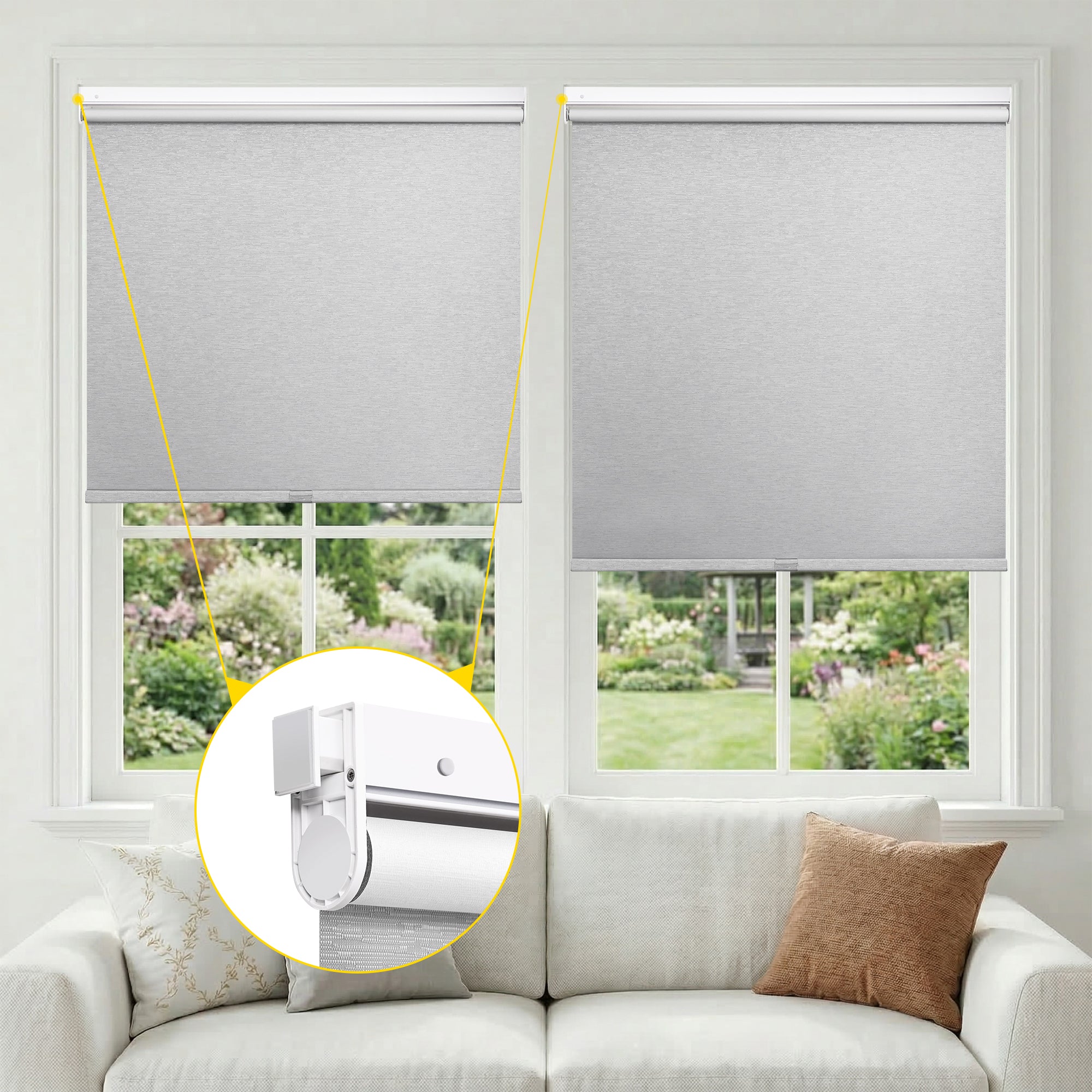 No drill cordless 100% blackout roller shades custom thermal insulated window blinds for living-room