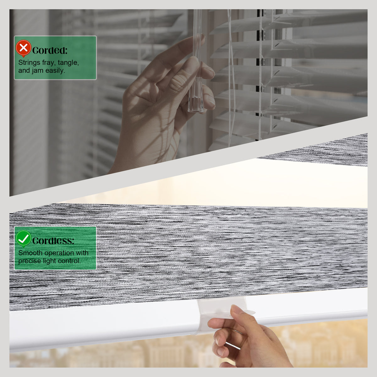No-Drill Cordless Zebra Blinds Comparison – Cordless vs Corded Light Filtering Window Shades