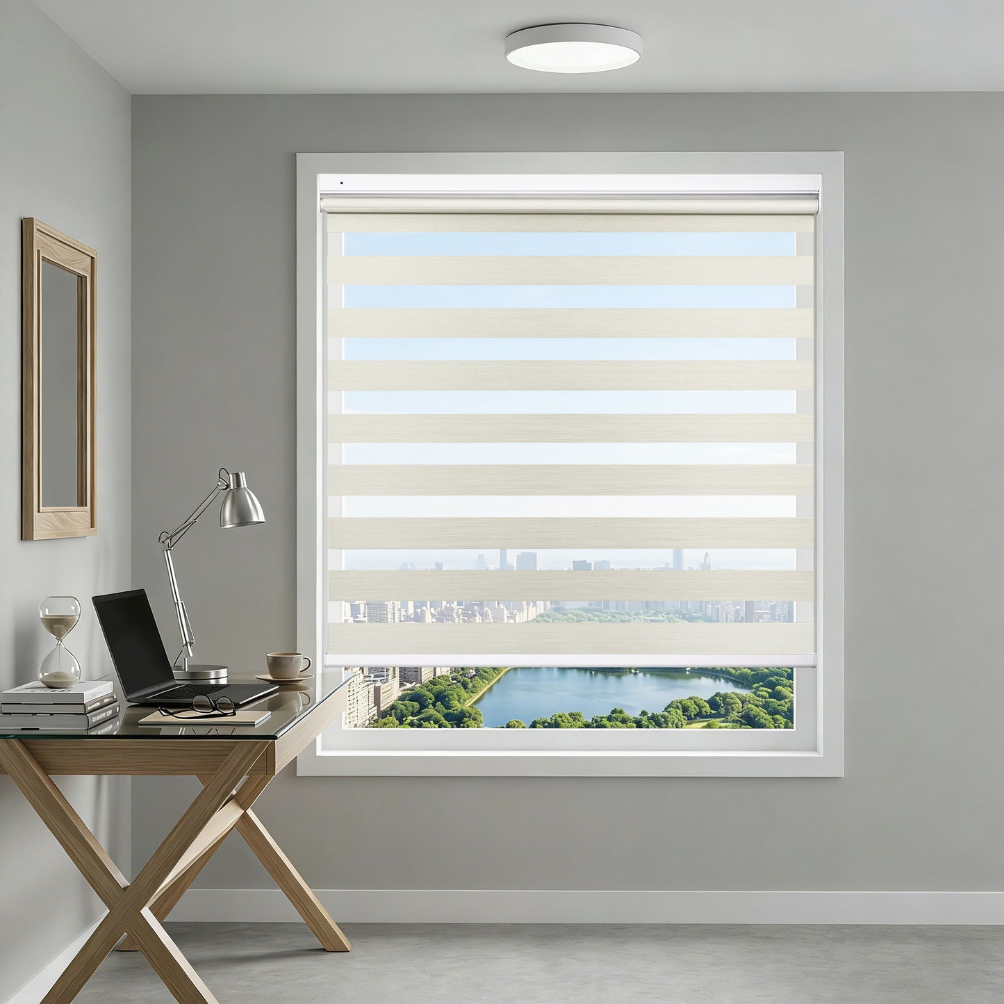 Light Filtering No Drill Cordless Zebra Shades for Home Office and Study Room