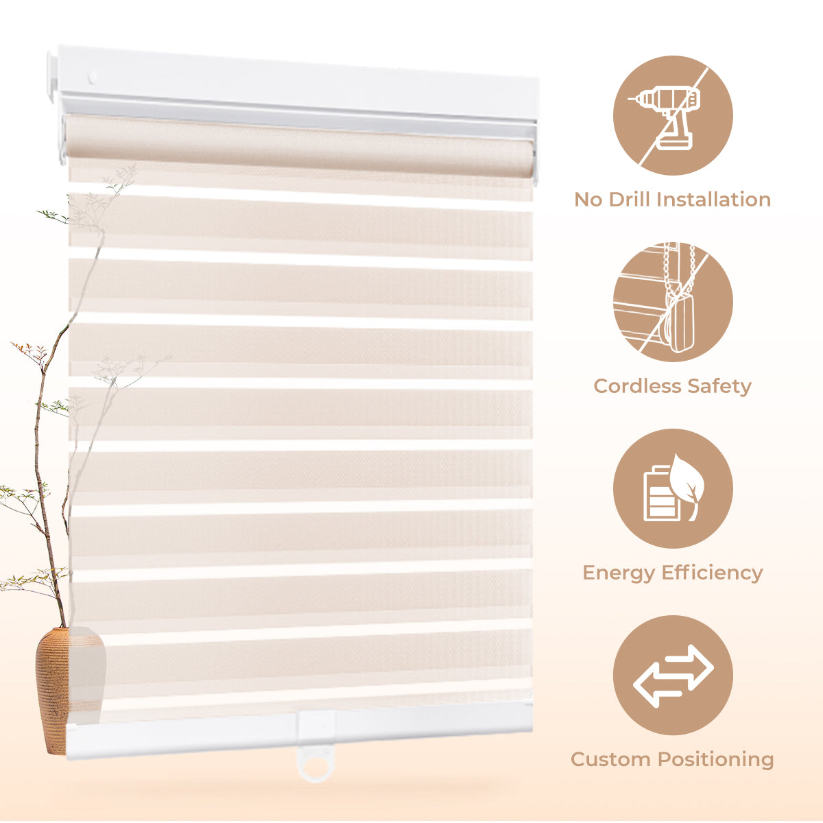 No-drill cordless zebra blinds showcasing easy installation privacy and light control features