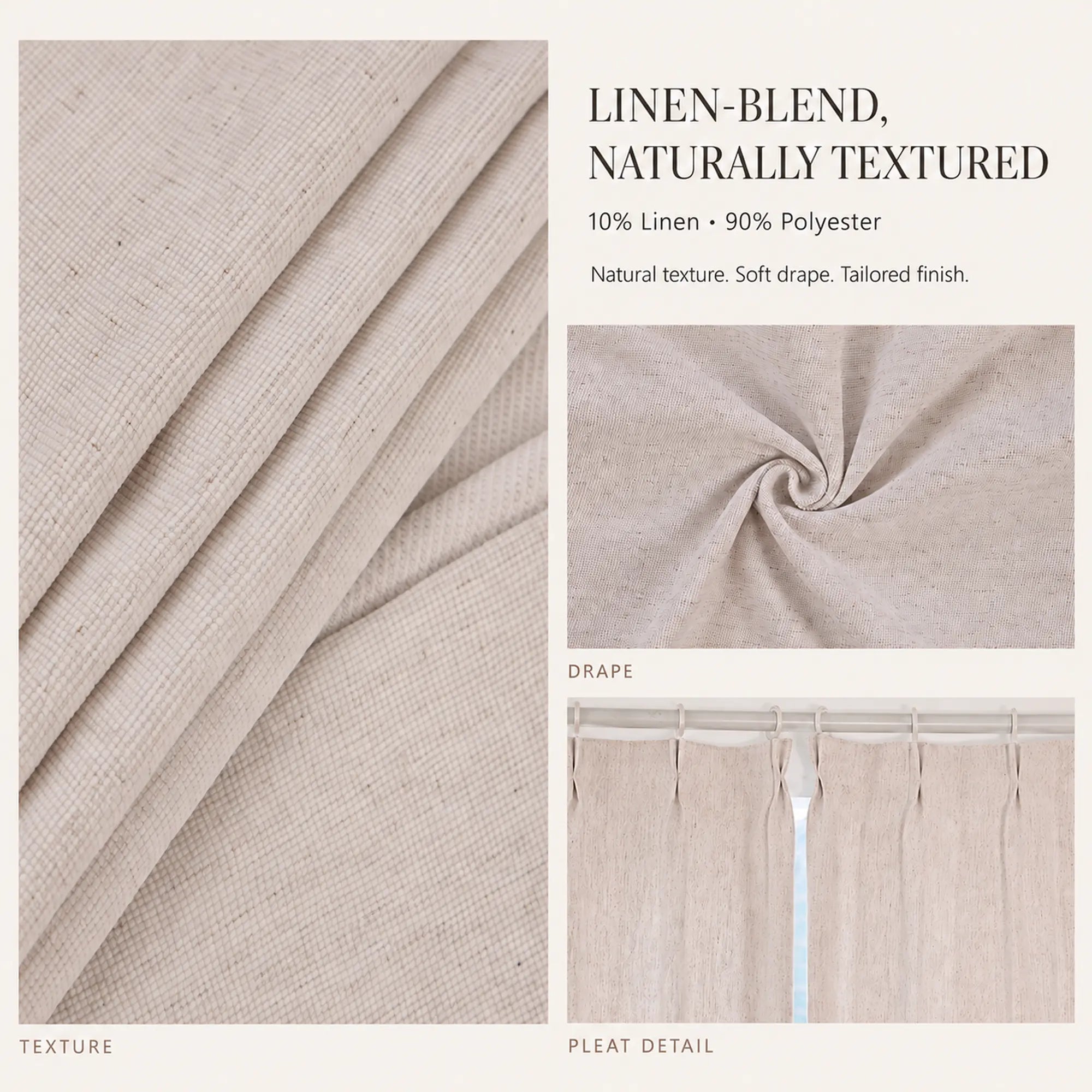 Custom Linen Blend Room Darkening Curtains, 2 Panels – Made to Measure Textured Privacy Drapes, 90% Polyester 10% Linen