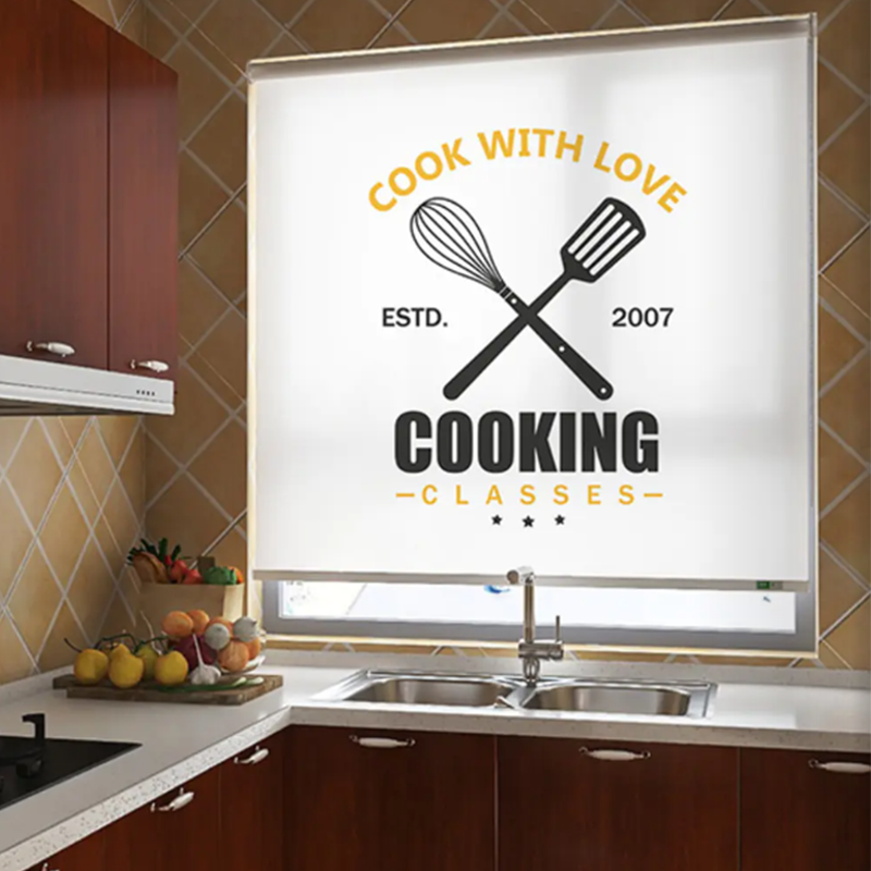 Custom Printed Cordless Roller Shades for Kitchen Windows – Personalized Window Blinds with Unique Design