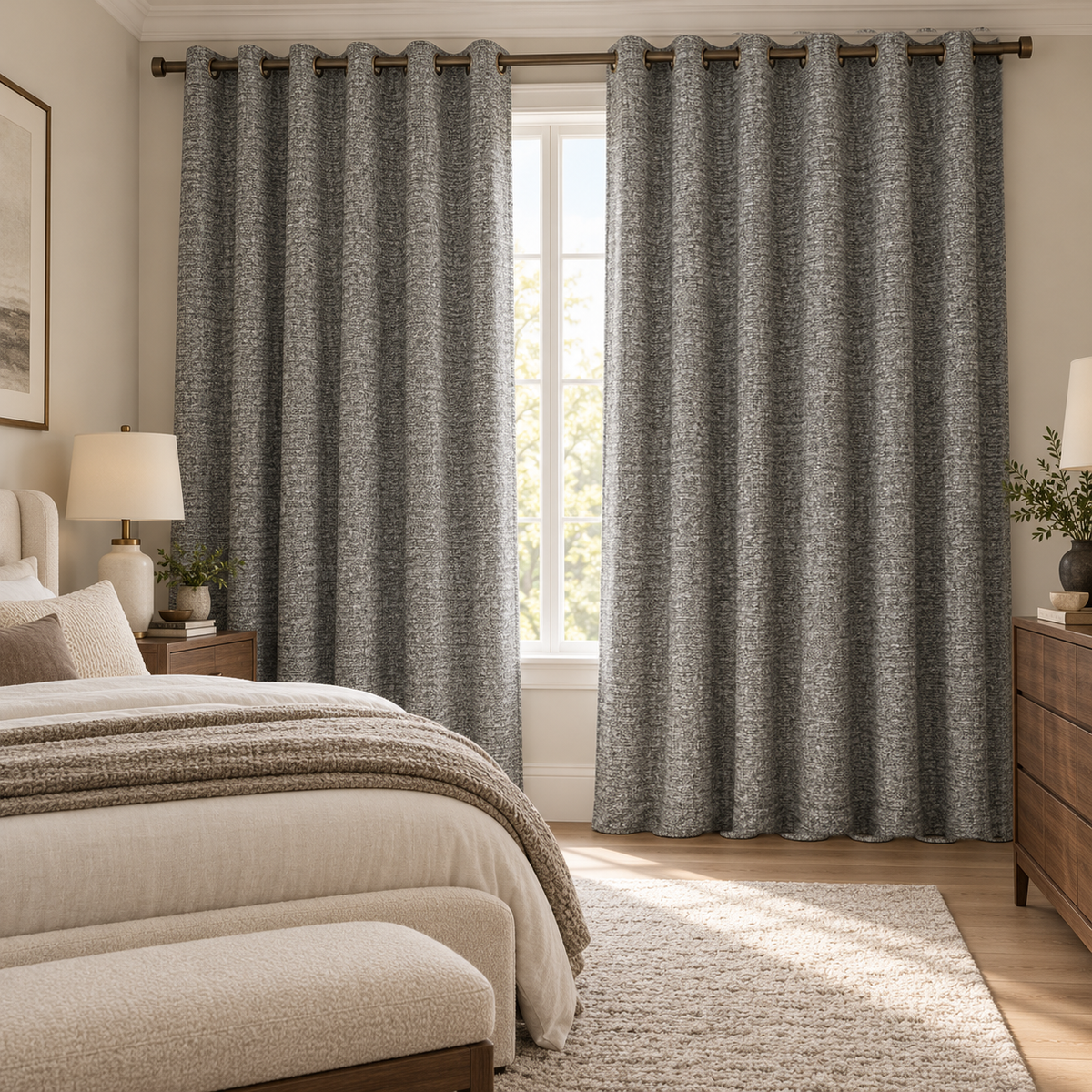 Custom Wool-Linen Blend Grommet Curtains – Cozy Textured Drapes for Fall & Winter