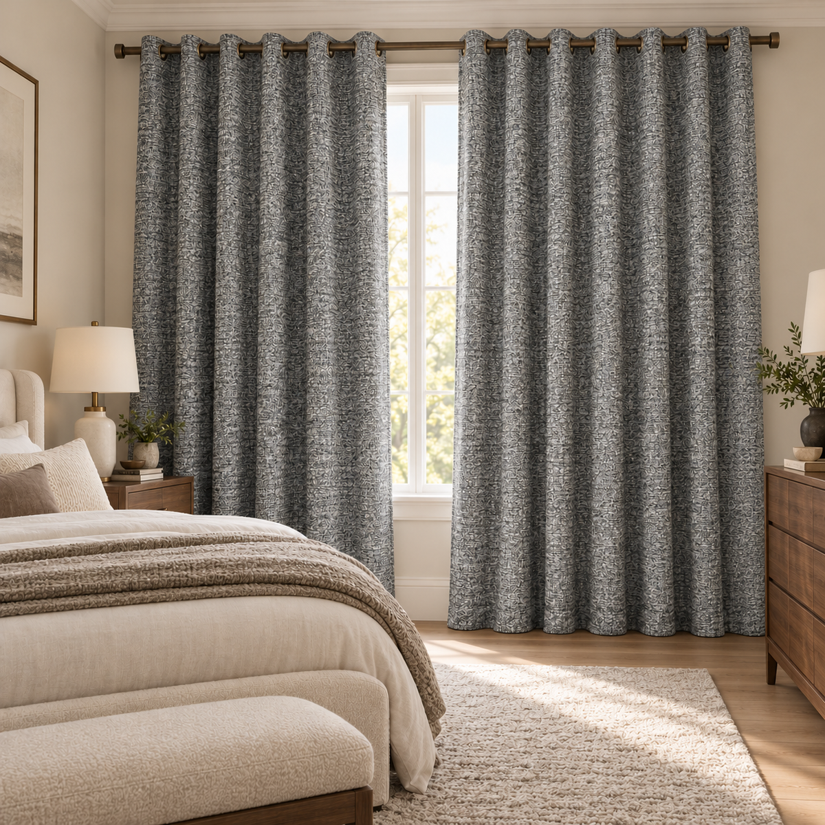 Custom Wool-Linen Blend Grommet Curtains – Cozy Textured Drapes for Fall & Winter