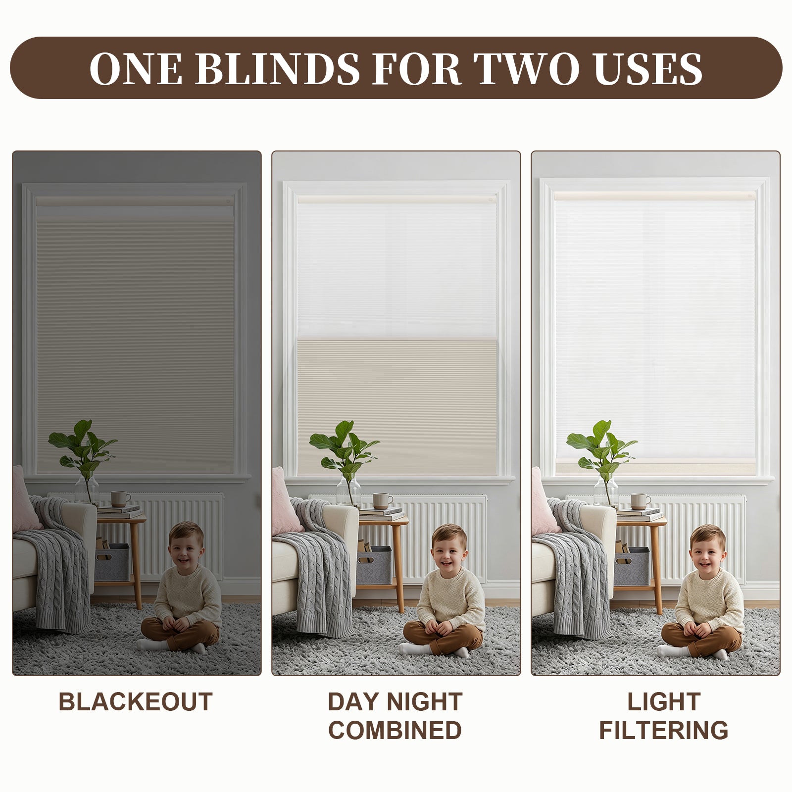 Smart Motorized Day Night Honeycomb Blinds Light Filtering Comparison – Privacy and Sunlight Control
