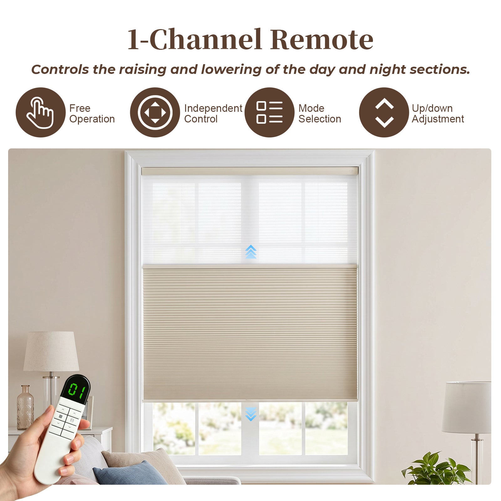 Smart Motorized Day Night Honeycomb Shades with Remote Control for Windows