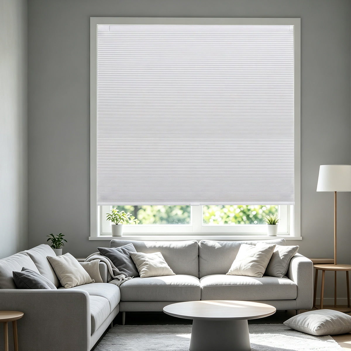 White no drill cordless blackout cellular honeycomb blinds for livingroom